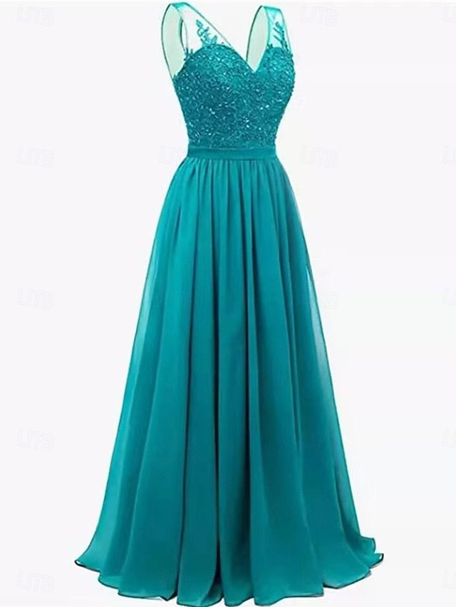of Floor Elegant Simple Bride A-Line Dress V Mother the Neck