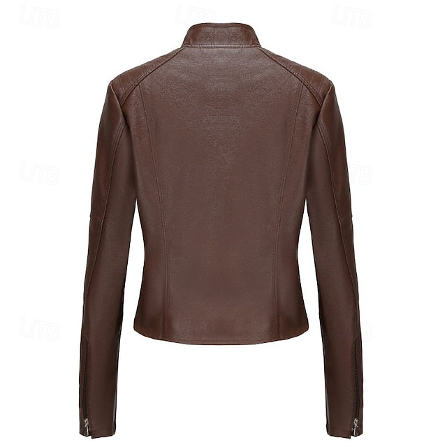 Faux Comfortable Women's Jacket Pocket Zipper Leather