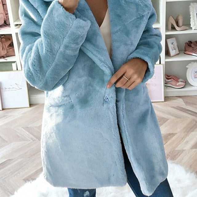 Warm Women's Winter Pocket Comfortable Faux Fur Coat
