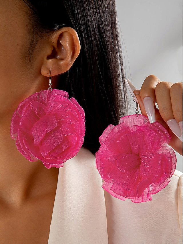 Floral Women's Statement Oversized Drop Flower Earrings -