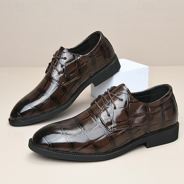 Men's Shoes Brown Dress Crocodile-Pattern Leather