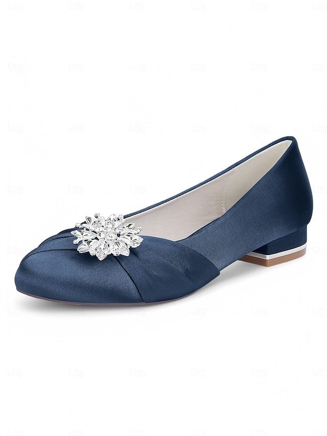 Elegant Crystal Flats White Satin – Wedding Women's