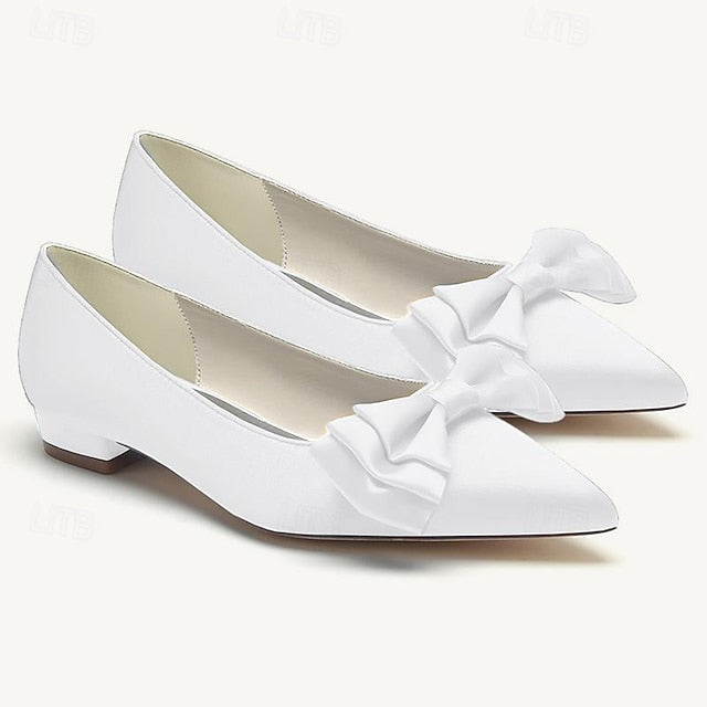 Bowknot Party Low Flats Pointed Shoes Wedding Heel Women's