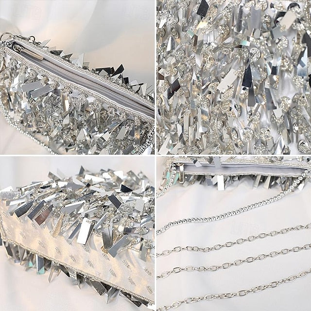 Sparkling Fringe Black Clutch with Evening and Crystal Luxurious