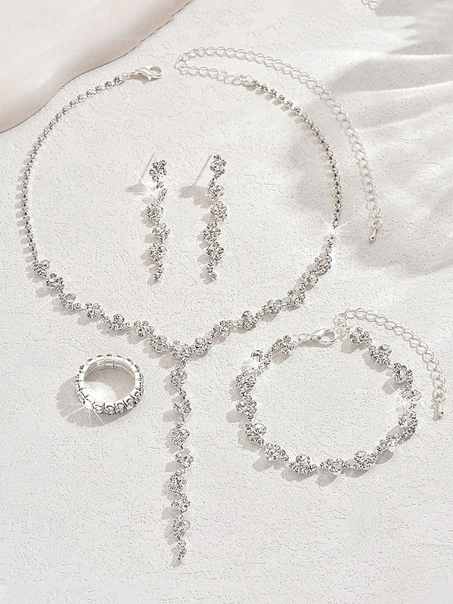 – Set Elegant Rhinestone Necklace Gold Jewelry