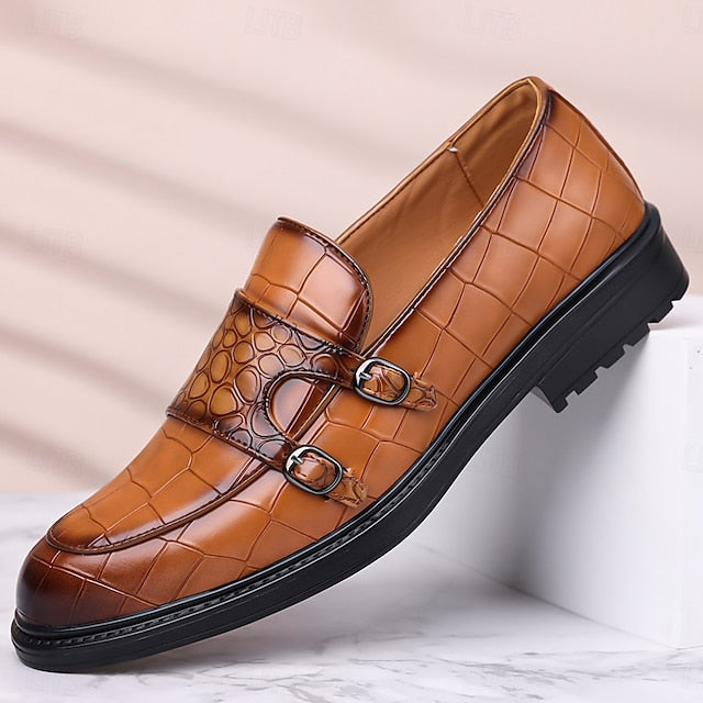 Pattern – Faux Crocodile Leather with Brown Men's Loafers