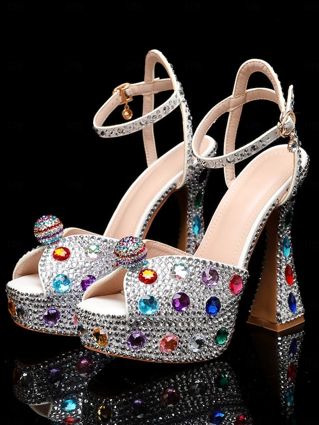 Heel Women's High with Rhinestone Platform Matching Sandals