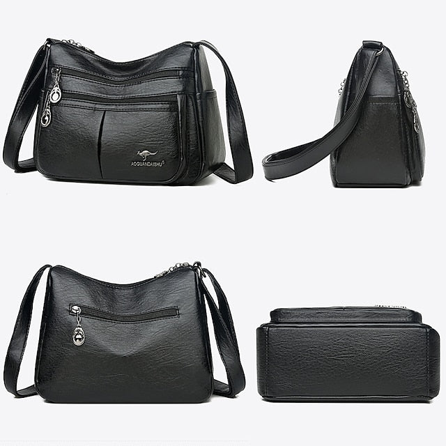 Bag Faux Crossbody Leather - Women's Shoulder Multi-Pocket