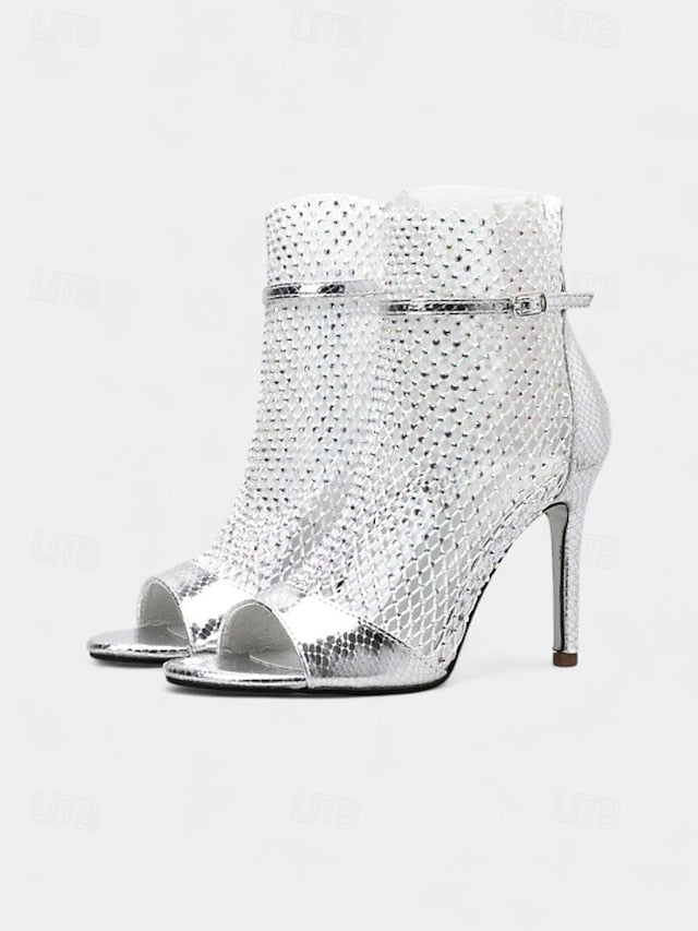 – Gold Mesh Open-Toe Glitter Sandals Women's Stiletto