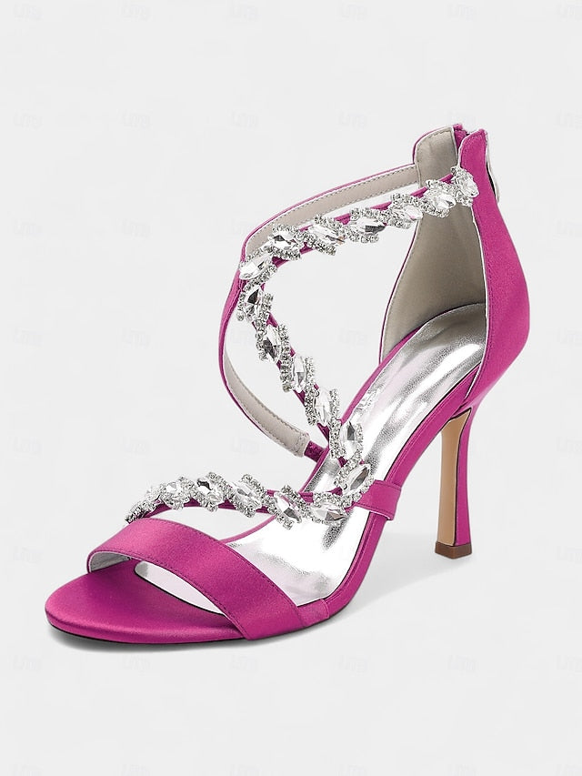Strappy Rhinestone White Heel Sandals - High Women's