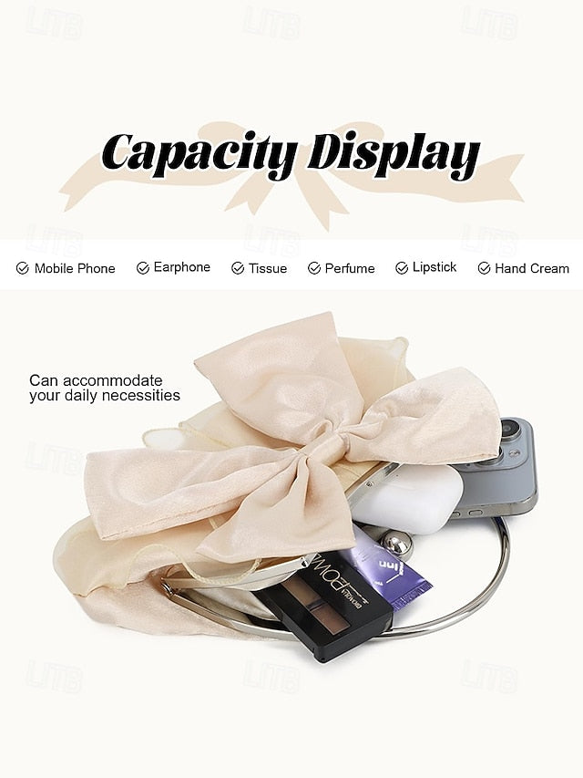 Elegant Women's Bow Clutch – Satin Pearl Bag Evening