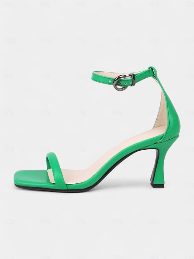 Strap Ankle Green Minimalist Sandals - Women for Mid-Heel Sleek