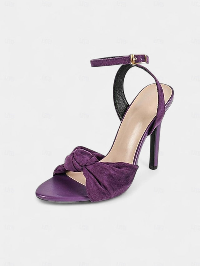 High Heel Bow Sandals Purple Detail - with Women's Suede