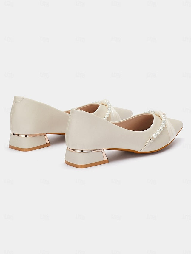 Heel Low Elegant Pointed Flats Embellished Pearl - Women's