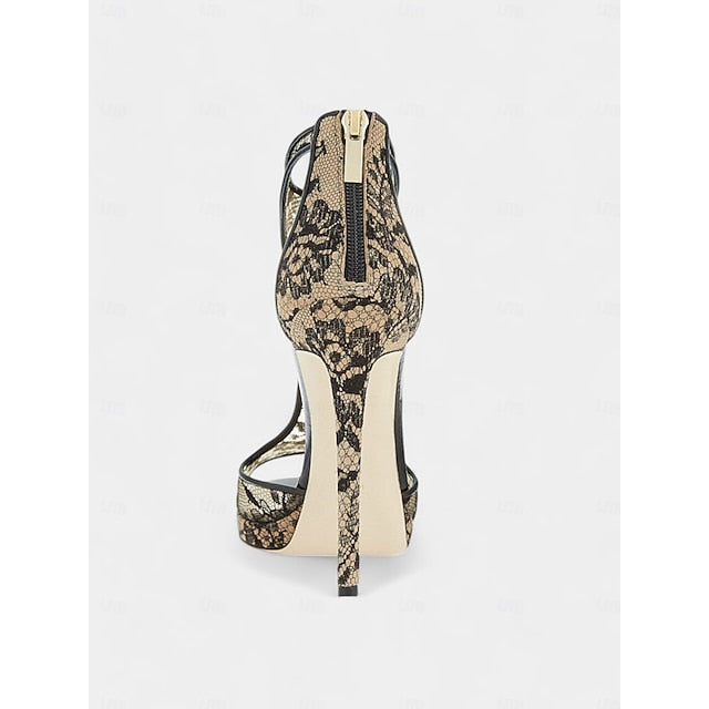 Lace Stiletto with Peep-Toe Mesh Design for Black Heels