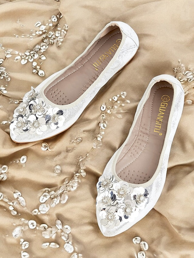 Comfortable Women's Foldable – Floral Flats Embellished