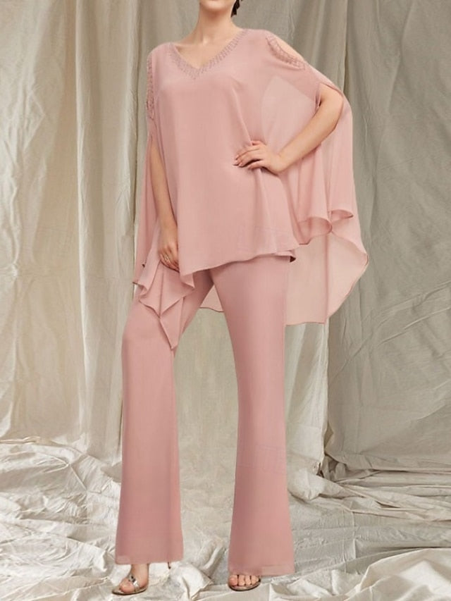 Elegant Dress the Pantsuit V Mother of Guest Bride Wedding Neck