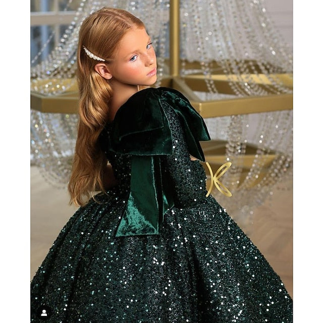 Sequins Dress Wedding Party Long Girls' Sequin Kids Sleeve