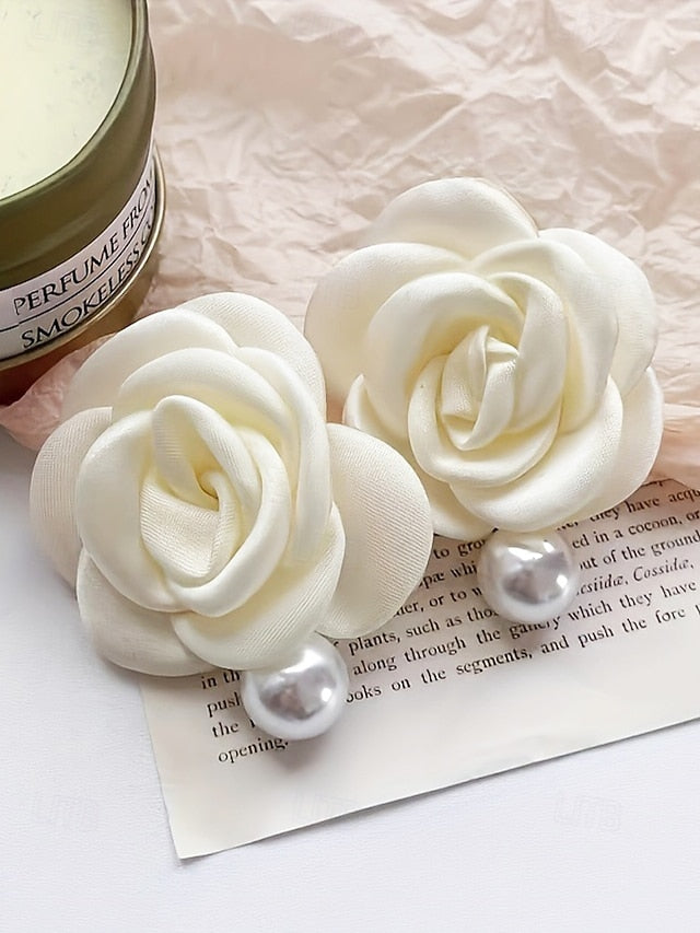 Earrings Faux Pearl Flower Elegant Stud Drop Women's with