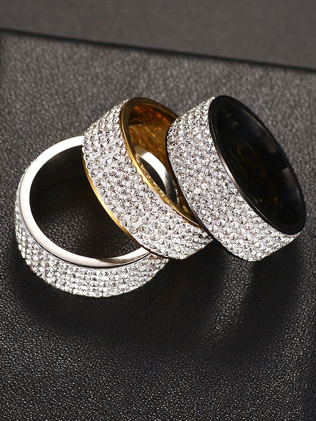 Rings Pave Full Wide Men's Band with Rhinestone
