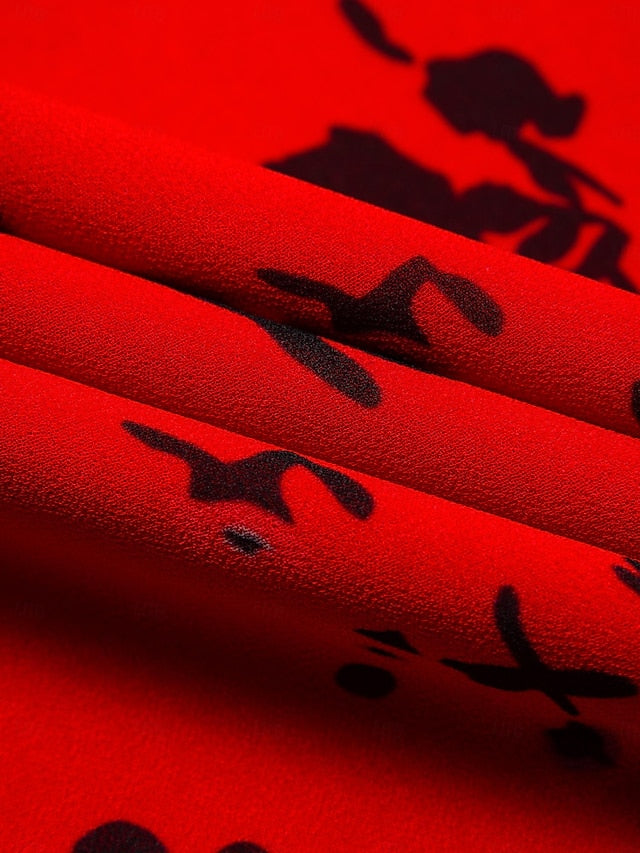 Chiffon Floral Print Puff Sleeve Midi Dress