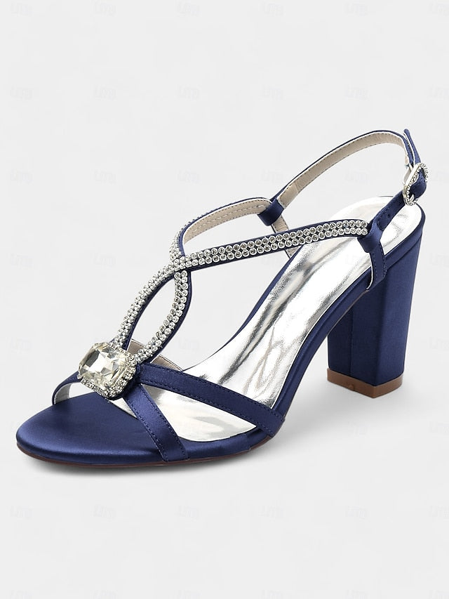 Blue Women's Rhinestone Royal – Sandals Elegant Satin