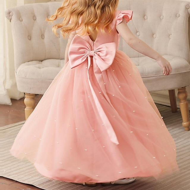 Solid Party Color Kids Dress Girl Flower Girls'