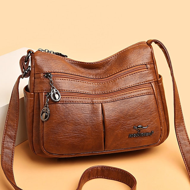 Bag Faux Crossbody Leather - Women's Shoulder Multi-Pocket