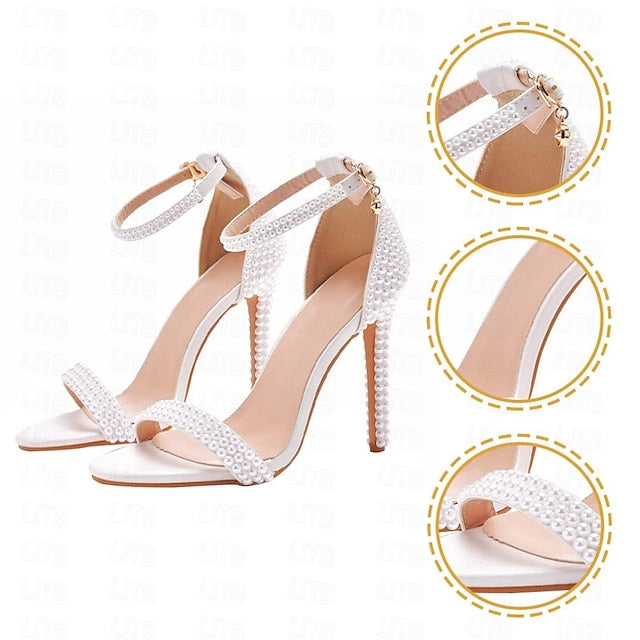 Wedding Heel Shoes Elegant Women's Pearl-Embellished High