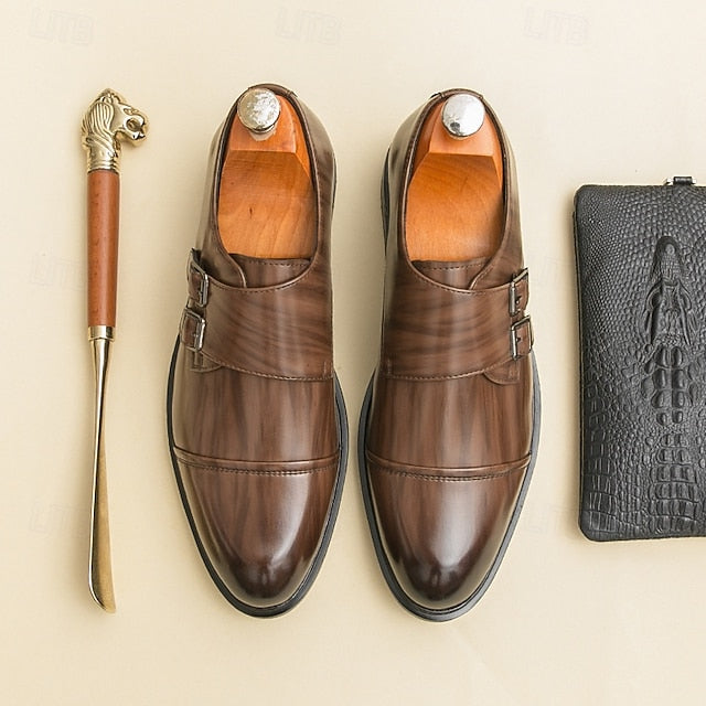 Shoes Faux Monk – Men's Strap Leather Double Dress Brown