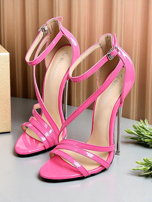 - Sandals Women's Red PU Stiletto High Strappy Heels Patent