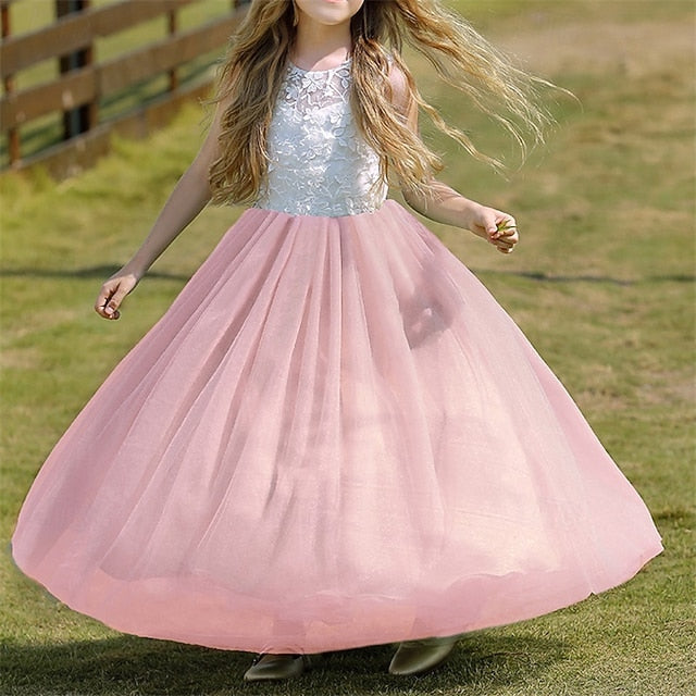Party Solid Color Dress Girls' Flower Kids Girl