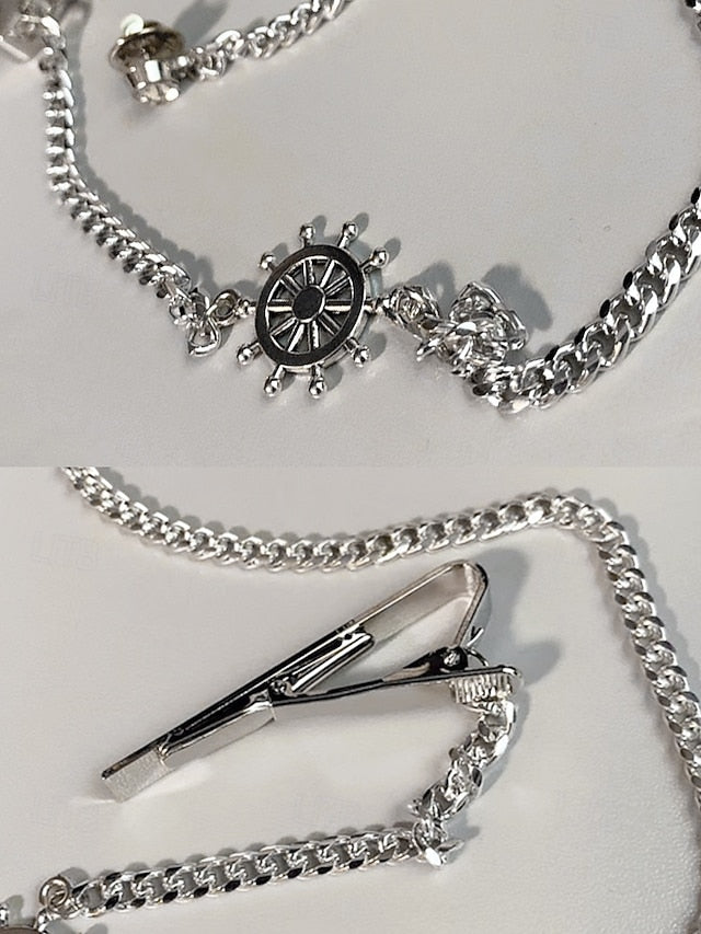 Nautical Ship Design with Silver – Wheel Men's Chain Tie