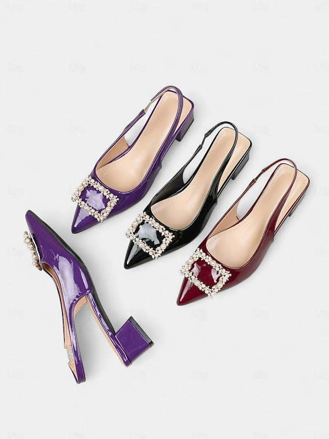 Slingback Women's Leather Patent - Pumps Purple Toe Pointed