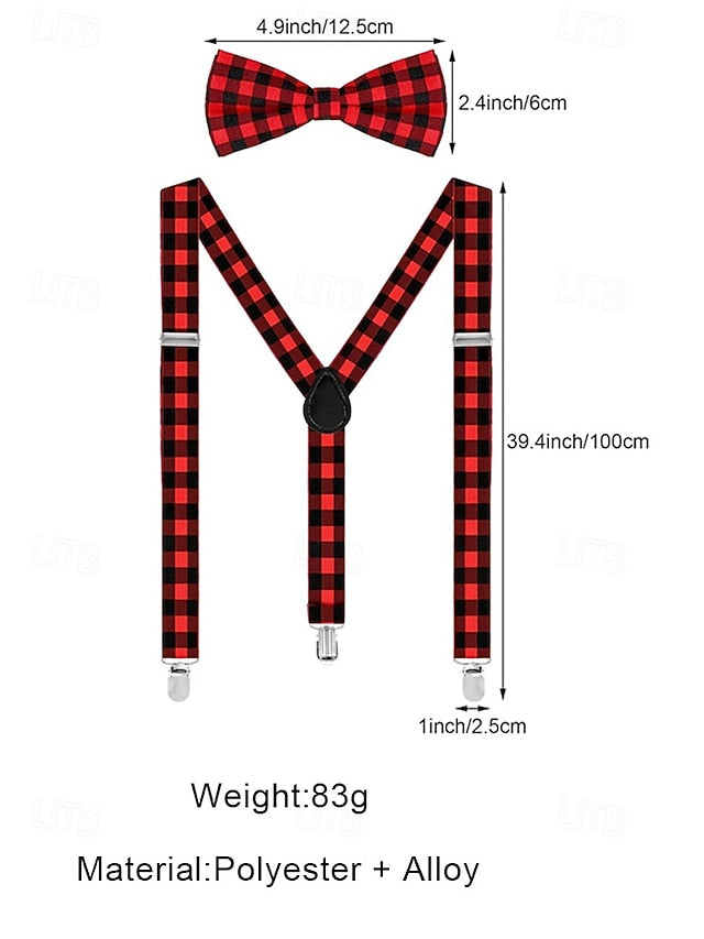 Men's Suspender Adjustable Tie Plaid and Christmas Set Bow