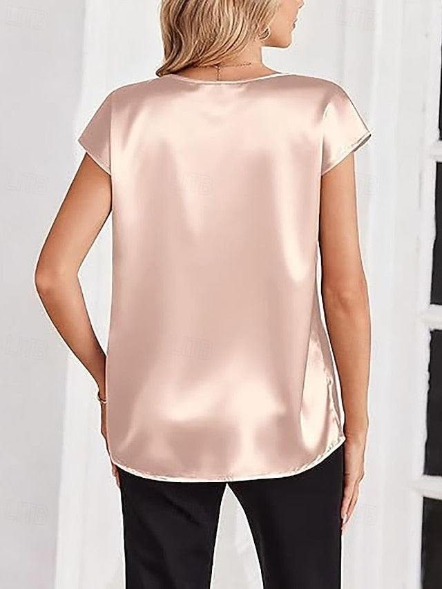 Women's Satin Shirt Blouse Plain Elegant Vintage Stylish
