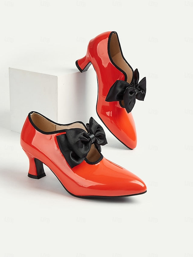 Red Vintage 1920s Women's – Shoes Low Leather Heel Patent