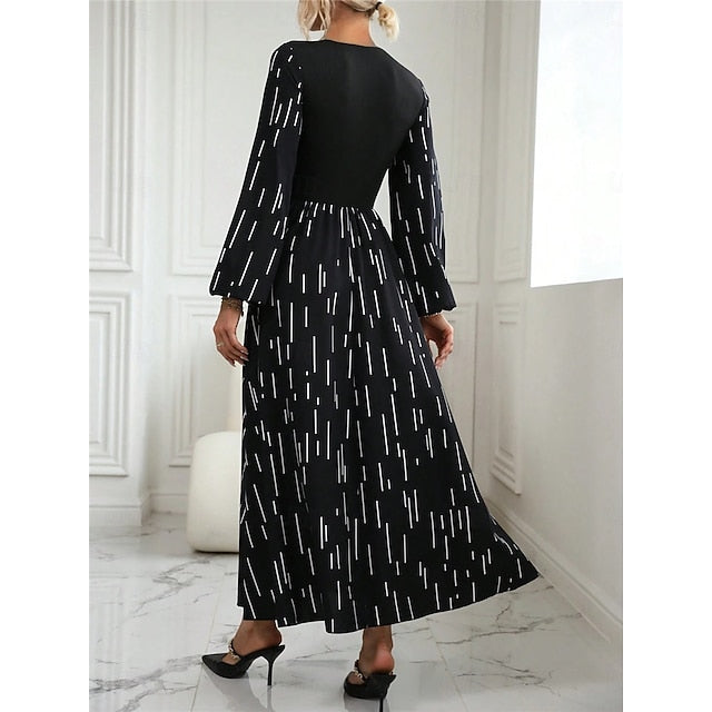 Women's Floral Crew Neck Maxi Dress Long Sleeve Summer