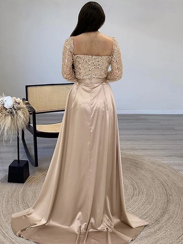 Dress Evening Sequin A-Line Gown Elegant Guest Formal Wedding