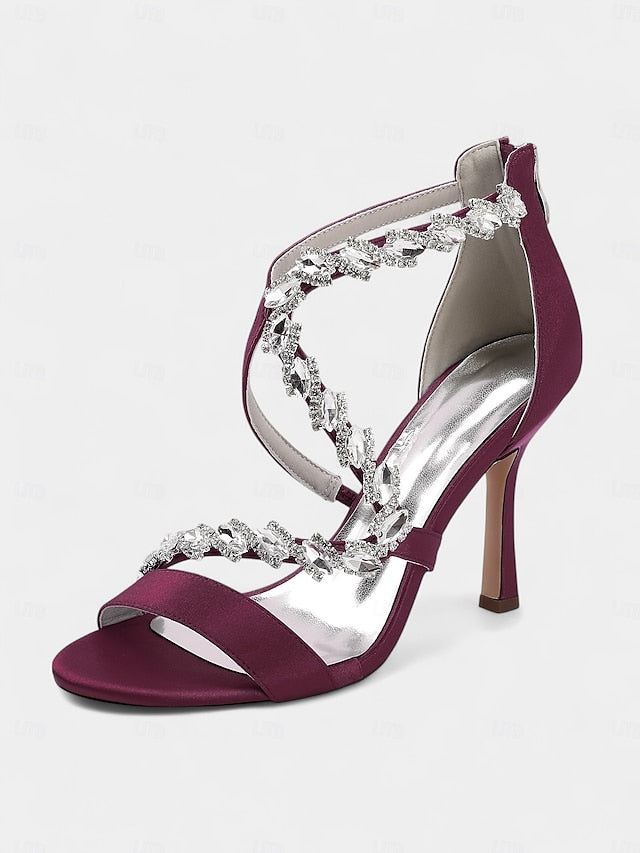 Strappy Rhinestone White Heel Sandals - High Women's
