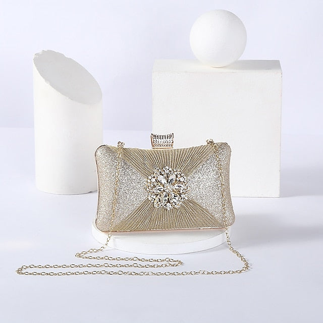 Women's Gold Rhinestone Clutch with Bag Strap Chain Elegant