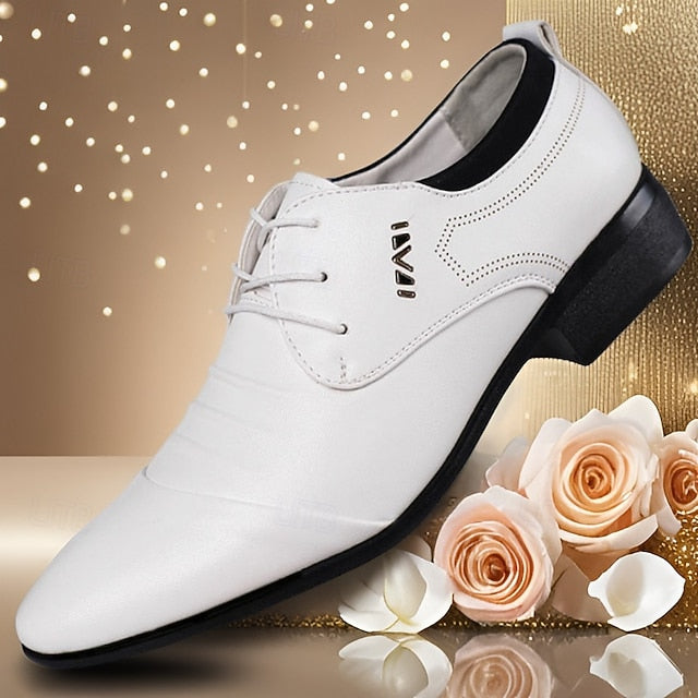 White for Men's - Shoes Elegant Lace-Up Dress Formal