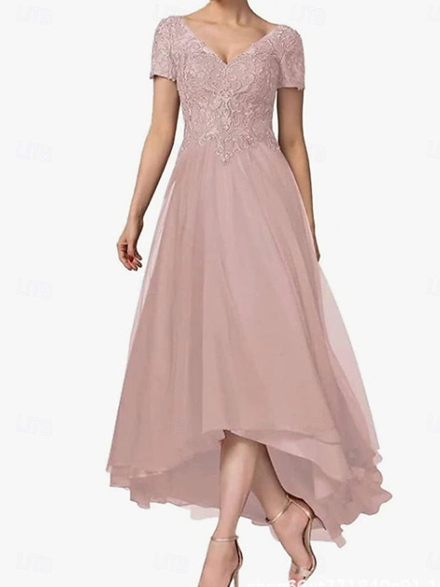 the Elegant Asymmetrical Neck of A-Line Dress V Mother Bride