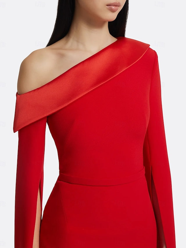 Red Dress Evening Sheath Black Formal / Column Gown Elegant