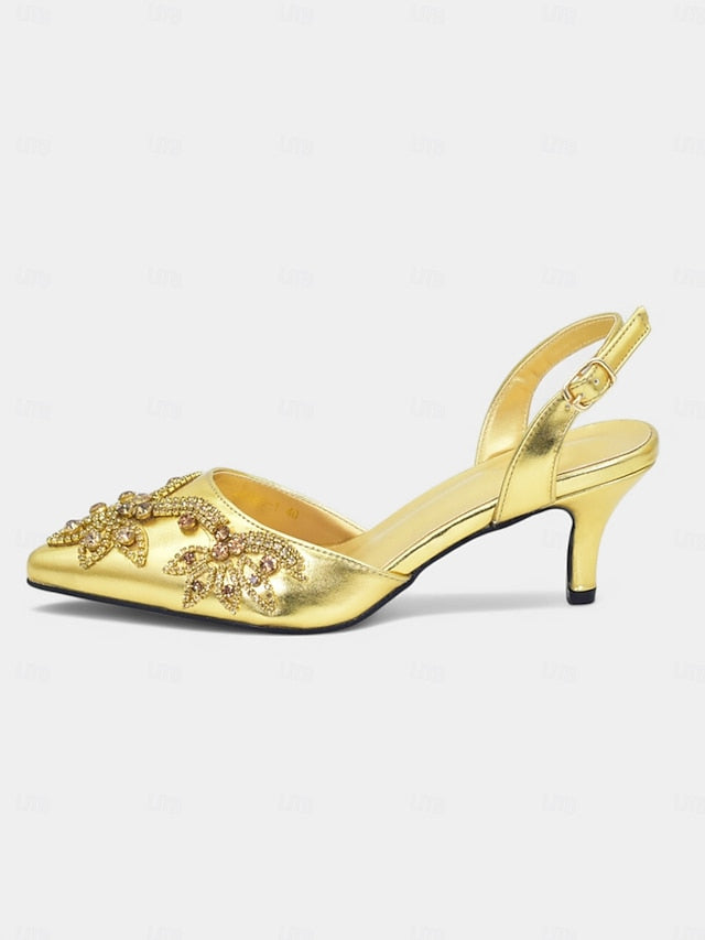 Gold Heels Matching with Embellished Slingback Handbag –