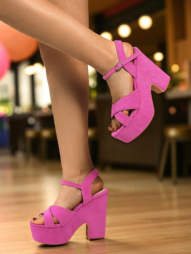 Platform Sandals with Hot Suede Ankle Strap Pink - Women's