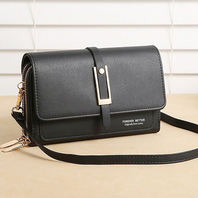 Sac à bandoulière en PU pour téléphone portable, portefeuille en cuir pour femme