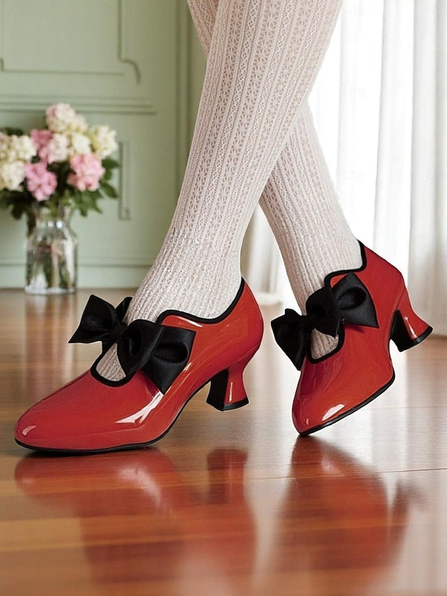 Red Vintage 1920s Women's – Shoes Low Leather Heel Patent