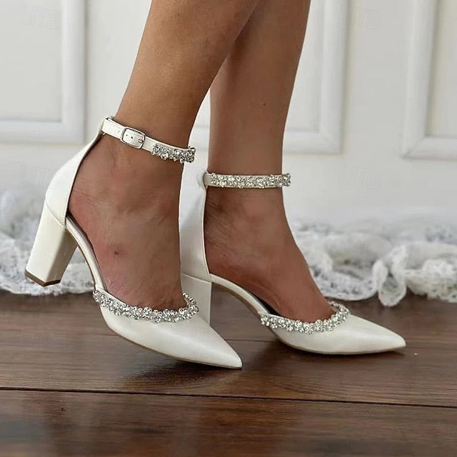White with Toe Shoes Women's Wedding – Heel Block Pointed
