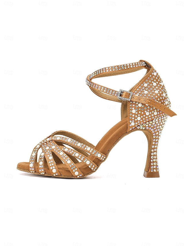 with High Tan Heel Latin Sandals Rhinestone-Embellished Dance